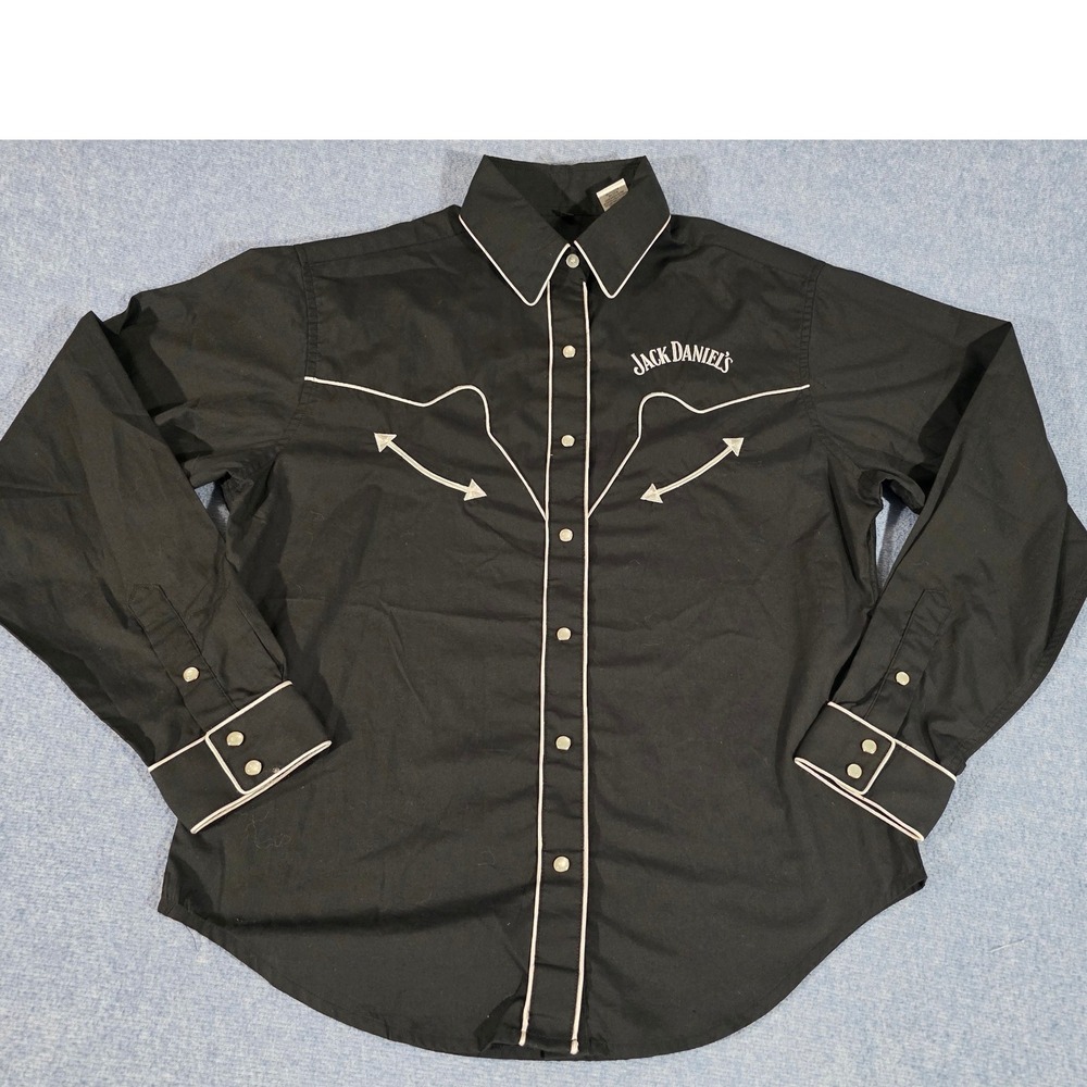 White Horse Jack Daniels Mens Western Snap Shirt Black Long Sleeve Small